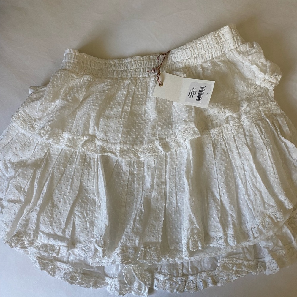 white mini skirt loveshack fancy new with tags